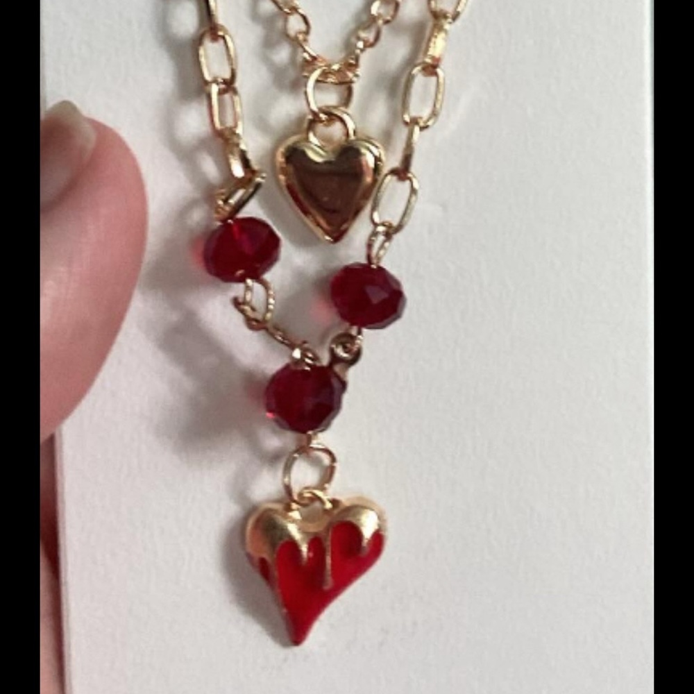 Gold and Red Heart Pendant Necklace